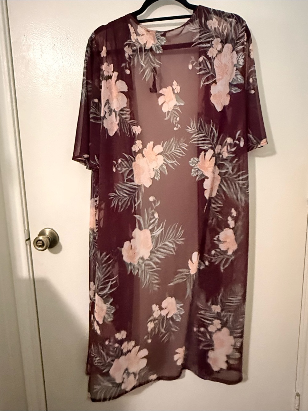 Moral Fiber Burgundy Pink Floral Polyester Short Sleeve Maxi Dress Plus 3X - Picture 2 of 3